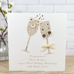 Handmade Pearl Wedding Anniversary Card Champagne Toast Square Card