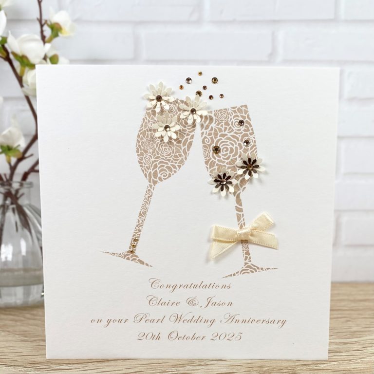 Handmade Pearl Wedding Anniversary Card ‘Toast’