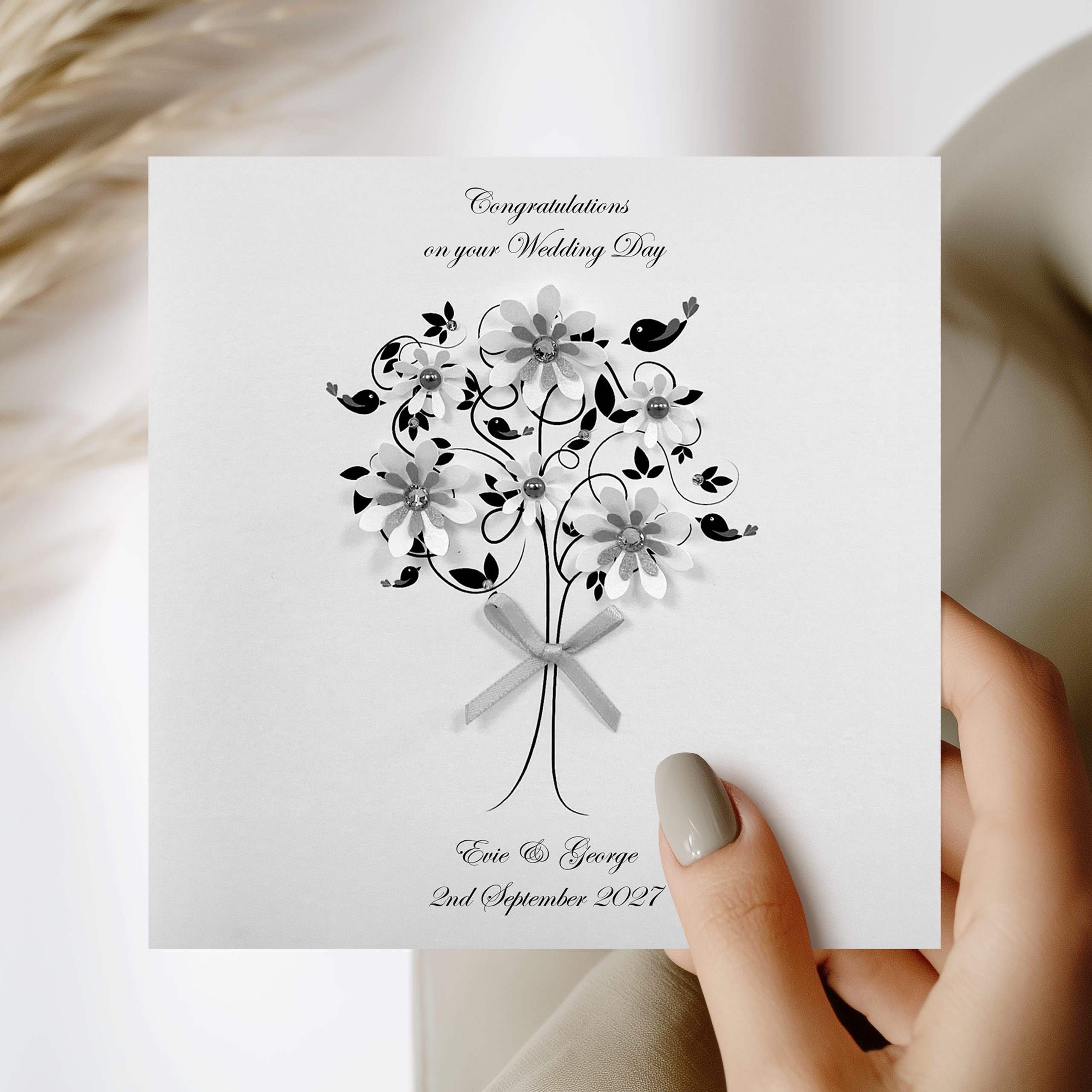 Handmade Personalised Love Bird Wedding Card