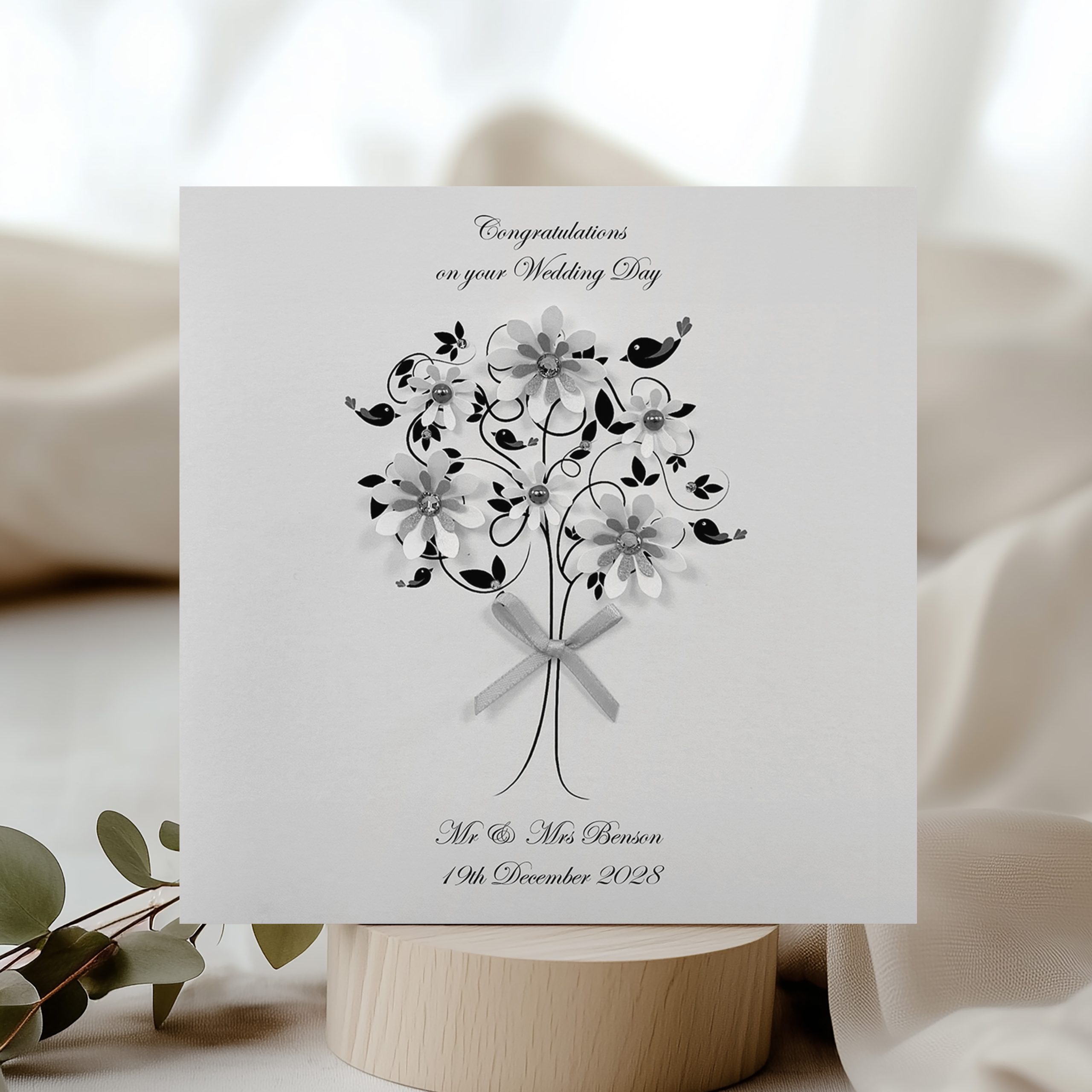 Handmade Personalised Love Bird Wedding Card