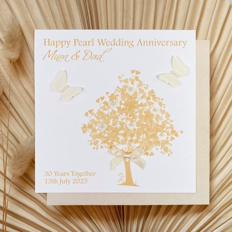 Handmade Pearl Wedding Anniversary Card ‘Heart Tree’