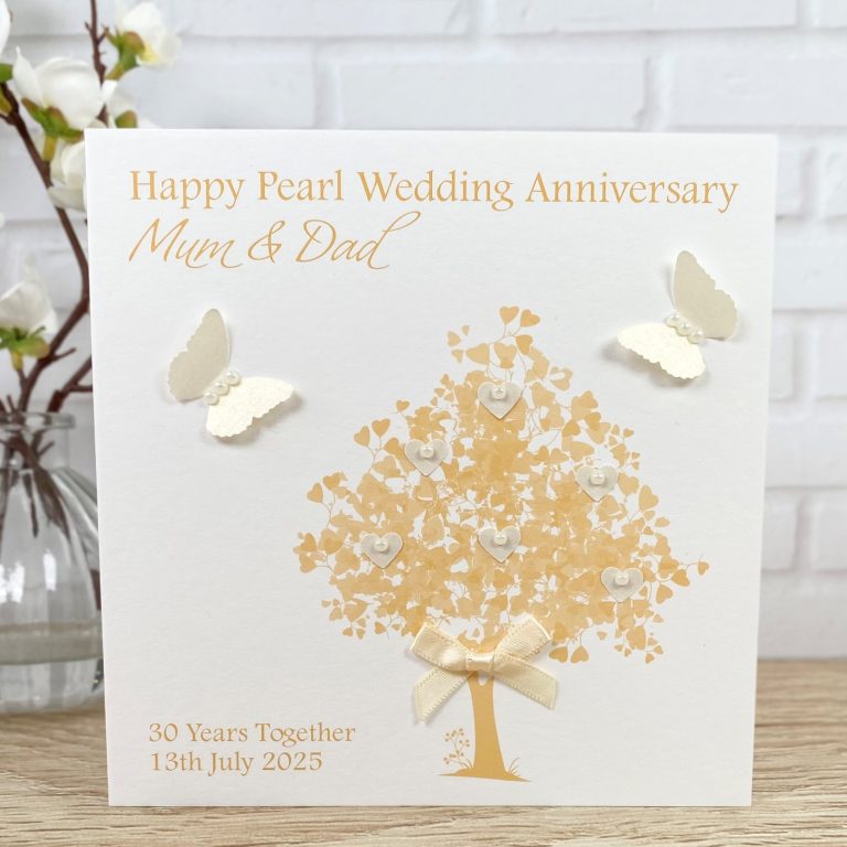 Handmade Pearl Wedding Anniversary Card ‘Heart Tree’