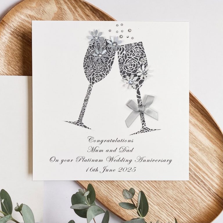 Handmade Platinum Wedding Anniversary Card ‘Toast’