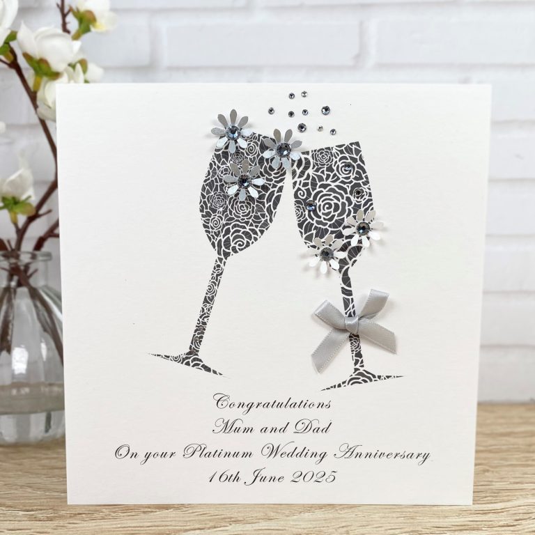 Handmade Platinum Wedding Anniversary Card ‘Toast’