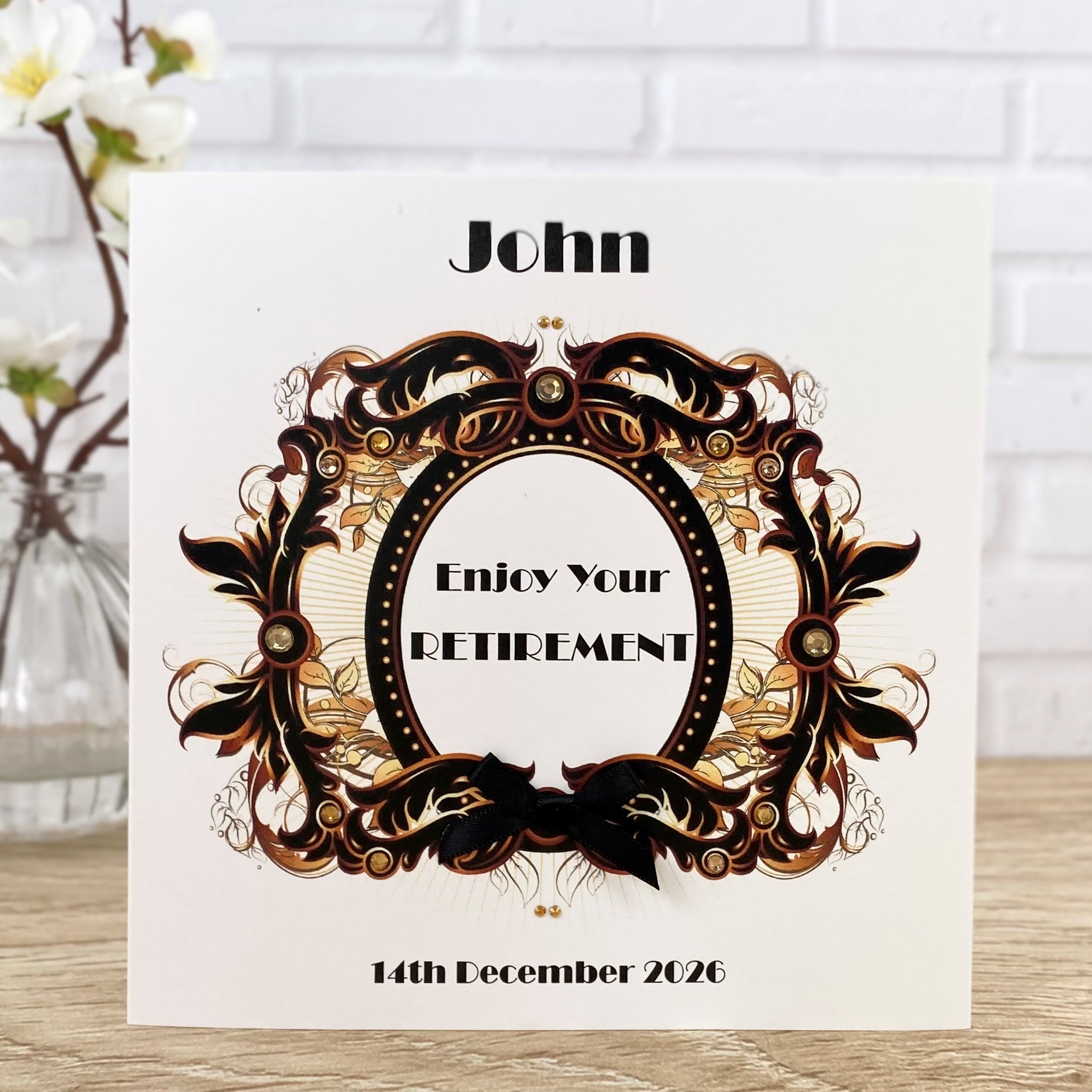 Handmade Retirement Card Golden Scroll Square Card
