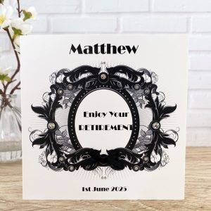 Handmade Retirement Card Silver Scroll Square Card
