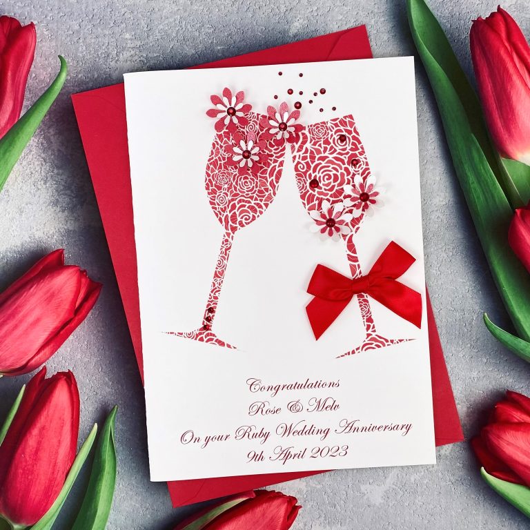 Personalised Handmade Ruby Wedding Anniversary Card ‘Toast’