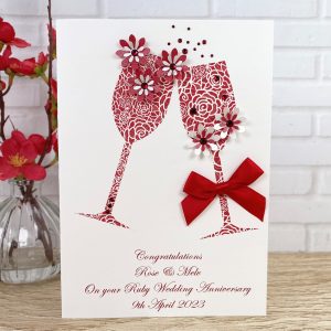 Handmade Ruby Wedding Anniversary Card Champagne Toast A5 Card