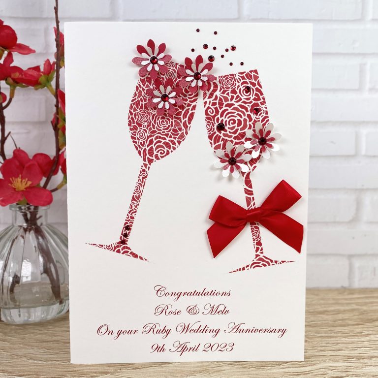 Personalised Handmade Ruby Wedding Anniversary Card ‘Toast’