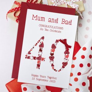 Handmade Ruby Wedding Anniversary Card Heart Numbers A5 Card