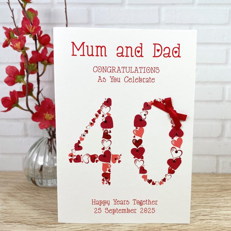 Handmade Ruby Wedding Anniversary Card ‘Heart Numbers’