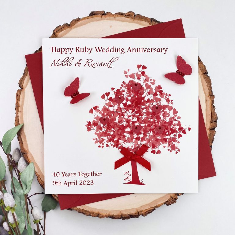 Handmade Ruby Wedding Anniversary Card ‘Ruby Tree’