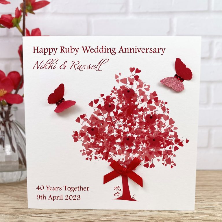 Handmade Ruby Wedding Anniversary Card ‘Ruby Tree’