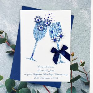 Handmade Sapphire Wedding Anniversary Champagne Toast A5 Card