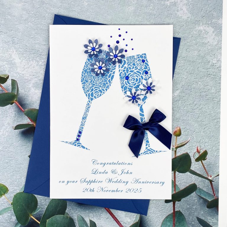 Handmade Sapphire Wedding Anniversary Card ‘Toast’