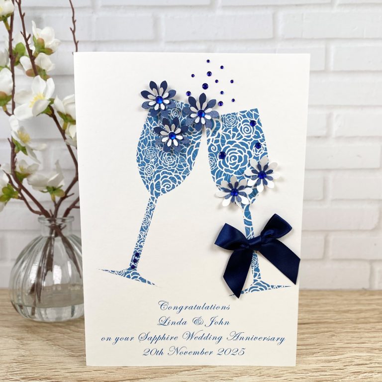 Handmade Sapphire Wedding Anniversary Card ‘Toast’