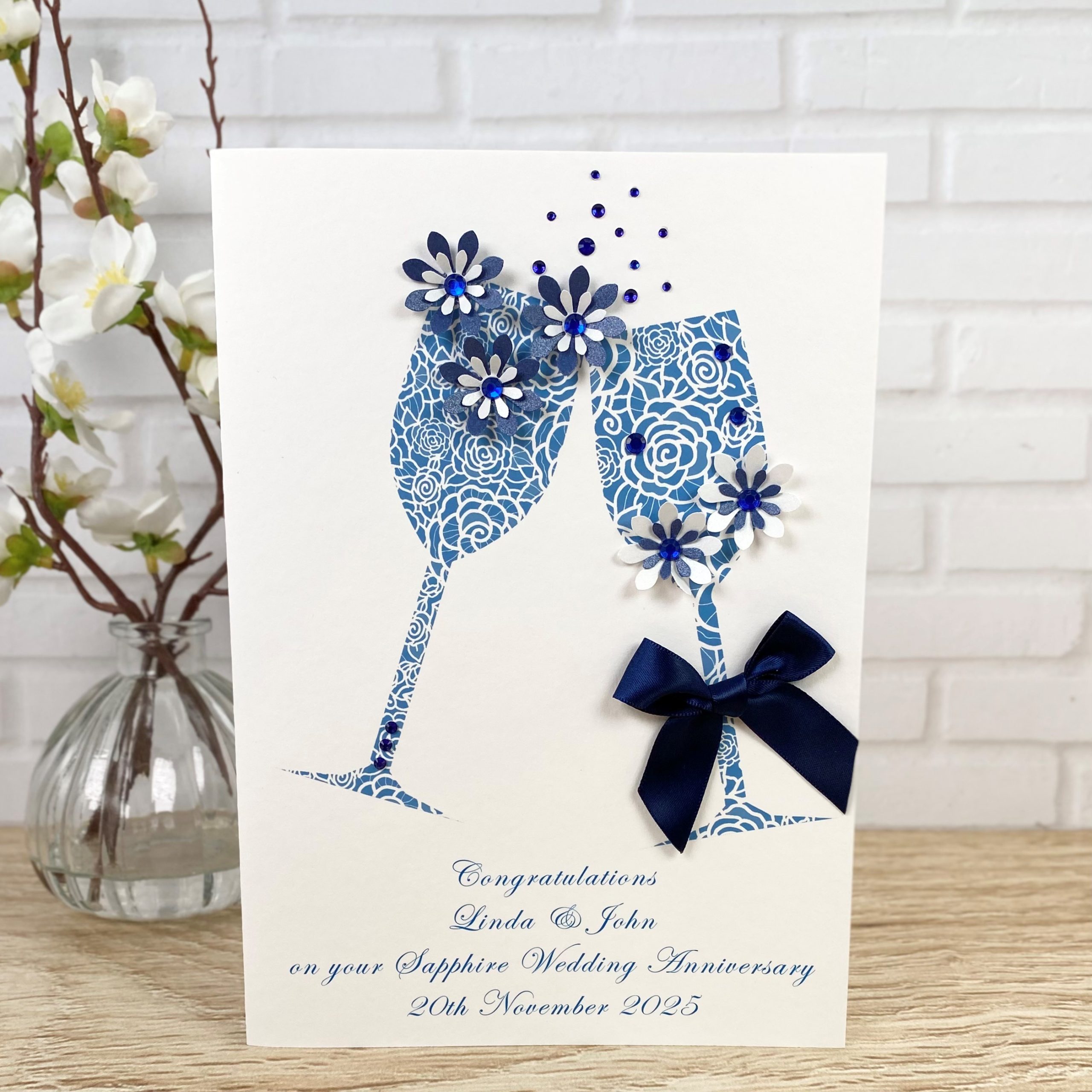 Handmade Sapphire Wedding Anniversary Champagne Toast A5 Card