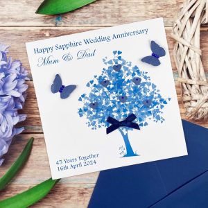 Handmade Sapphire Wedding Anniversary Heart Tree Square Card