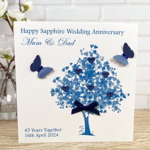 Handmade Sapphire Wedding Anniversary Heart Tree Square Card