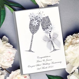 Handmade Silver Wedding Anniversary Card Champagne Toast
