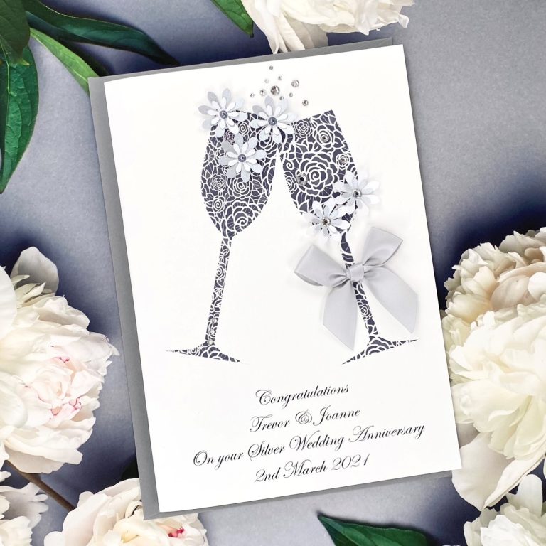 Handmade Silver Wedding Anniversary Card ‘Toast’