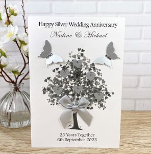 Handmade Silver Wedding Anniversary Cards Heart Tree A5 Card