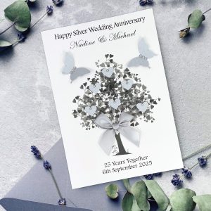 Handmade Silver Wedding Anniversary Cards Silver Heart Tree A5 Card