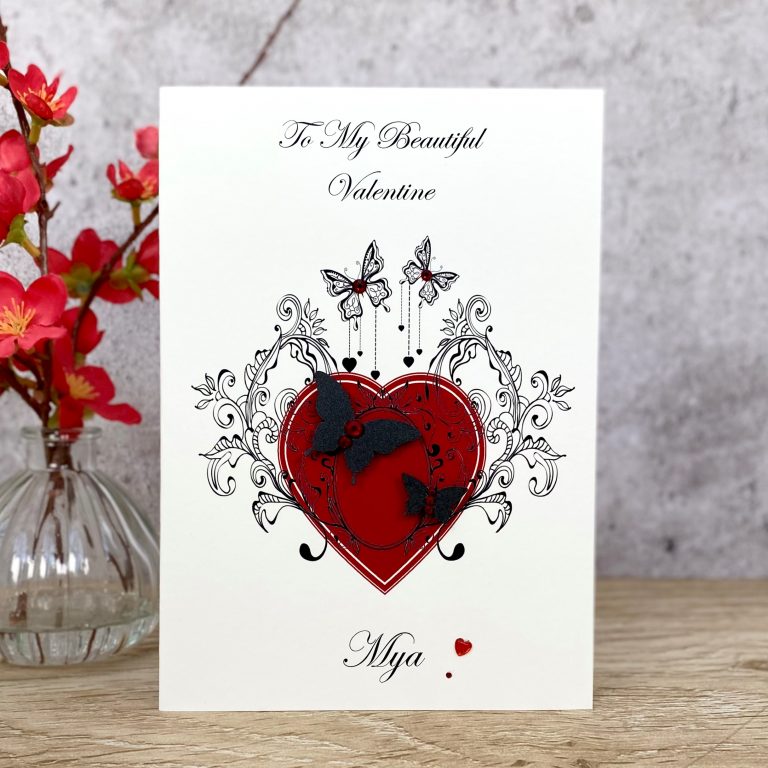 Handmade Valentines Card “Ornate Butterfly Heart”
