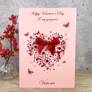 Handmade Valentine's Card Red Floral Heart A4 Large Card