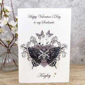 Handmade Valentine's Card Silver Butterfly Heart A5 Large Card
