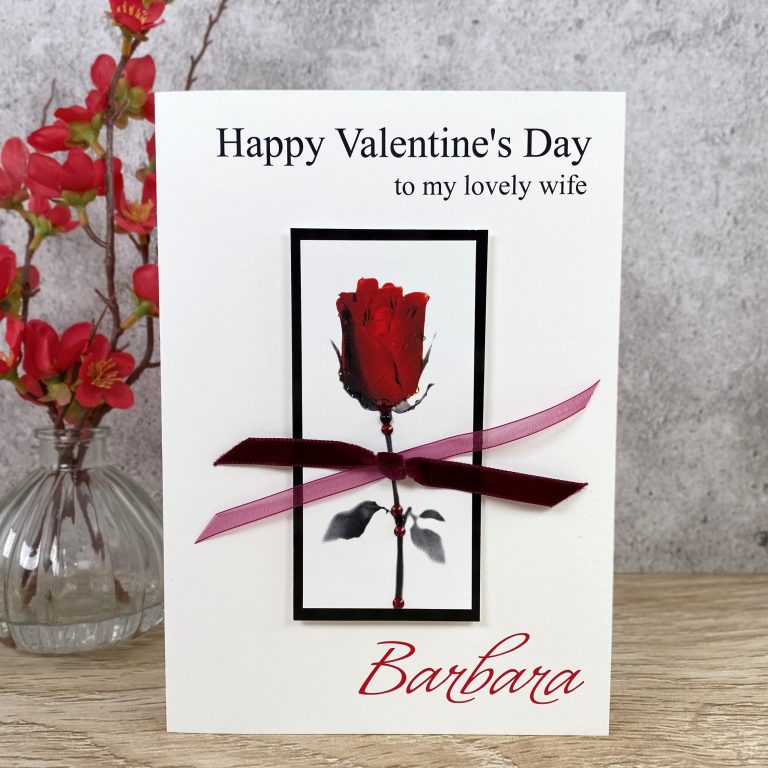 Luxury Handmade Valentines Card ‘Romantic Red Rose’