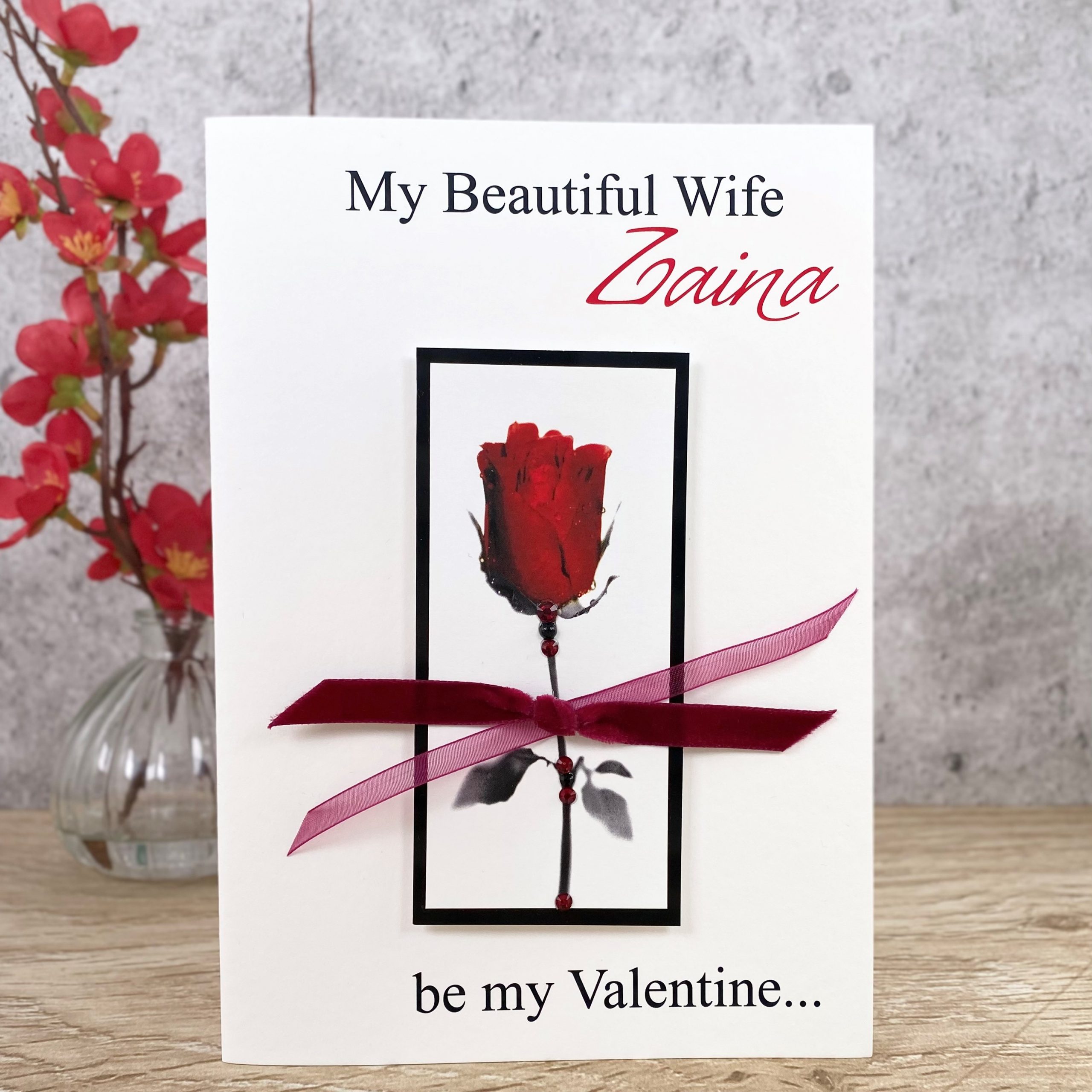 Handmade Valentine's Card Single Red Rose A5 Large Cards