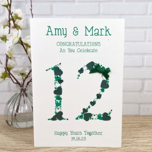 Handmade Wedding Anniversary 12 Years Green Heart Numbers A5 Cards
