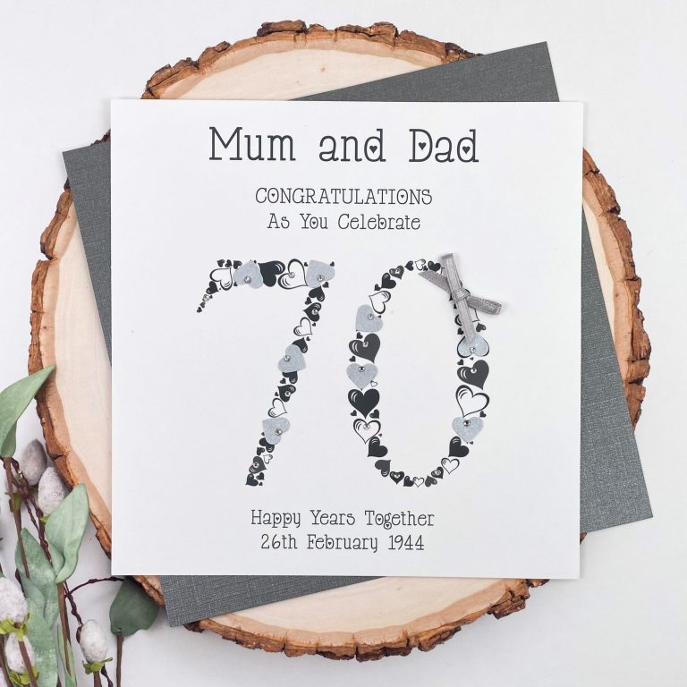 Handmade Platinum Wedding Anniversary Card ‘Platinum Hearts’
