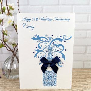 Handmade Wedding Anniversary Card Blue Champagne A5 Card
