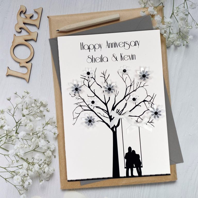 Handmade Wedding Anniversary Card ‘Couple on Swing’