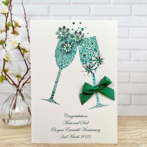 Handmade Wedding Anniversary Card Emerald Champagne Toast A5 Large Card