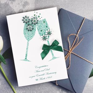 Handmade Wedding Anniversary Card Emerald Champagne Toast A5 Large Card