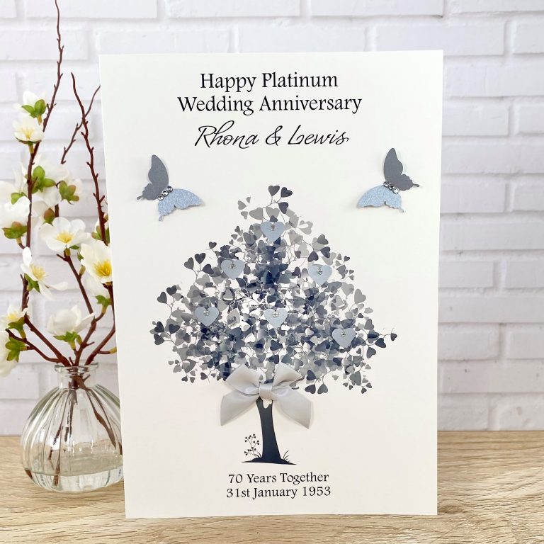 Handmade Platinum Wedding Anniversary Card ‘Heart Tree’