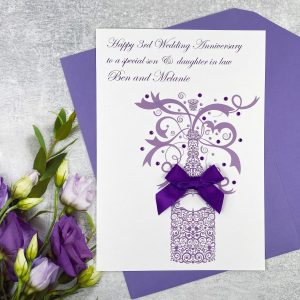 Handmade Wedding Anniversary Card Purple Champagne A5 Card