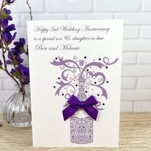 Handmade Wedding Anniversary Card Purple Champagne A5 Card