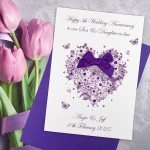 Handmade Wedding Anniversary Card Purple Floral Heart Large Cards