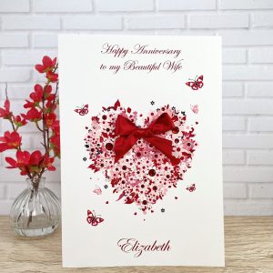 Handmade Wedding Anniversary Card Red Floral Heart A4 Extra Large Card
