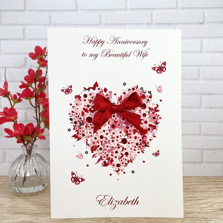 Handmade Wedding Anniversary Card ‘Floral Heart’