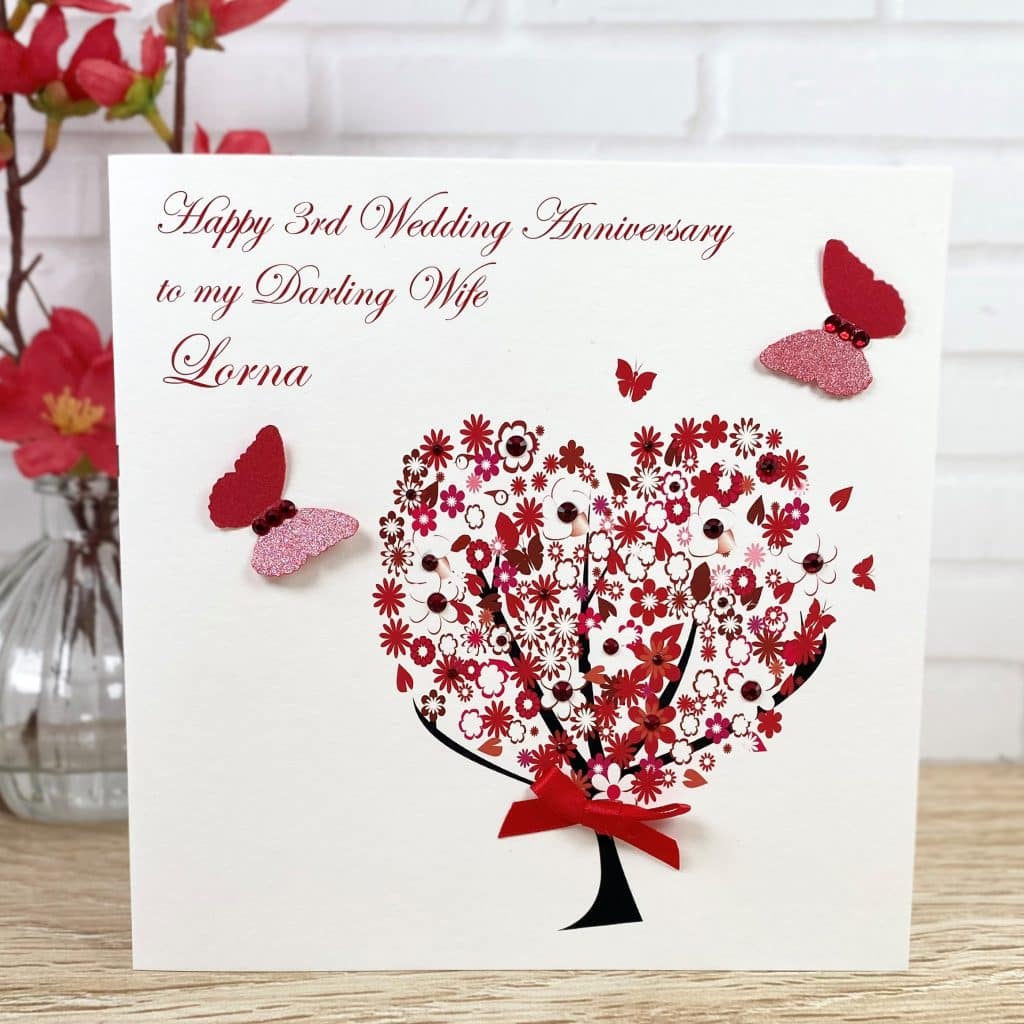 Handmade Wedding Anniversary Card 'Floral Tree' - Handmade Cards -Pink ...