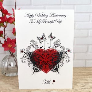 Handmade Wedding Anniversary Card Red Jewelled Butterfly A5 Card