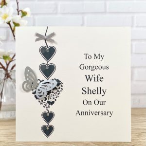 Handmade Wedding Anniversary Card Silver Butterfly Square Card