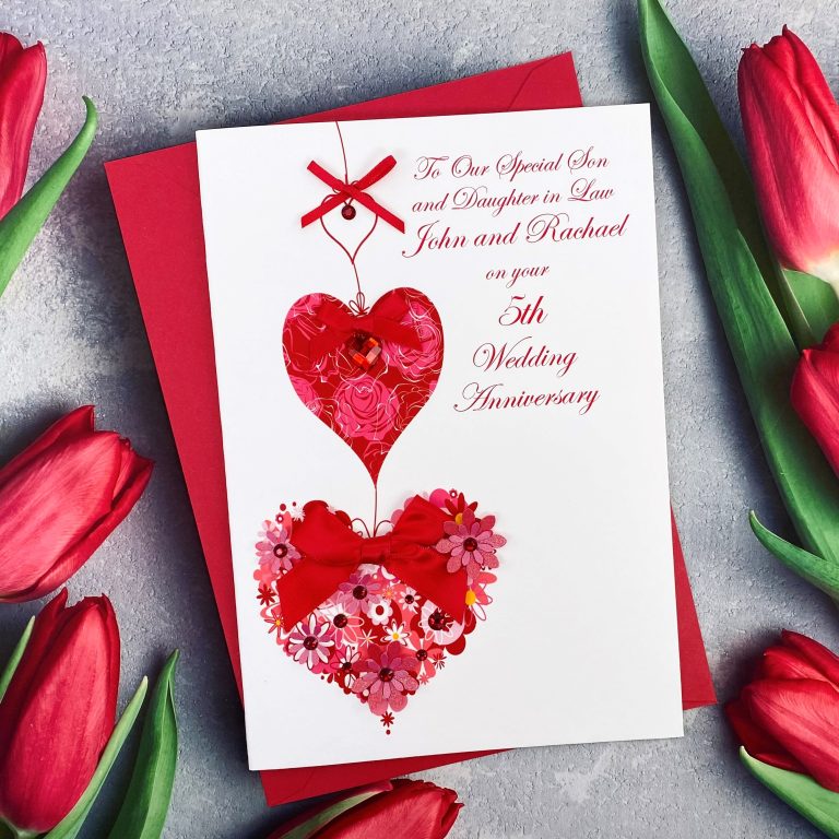 Handmade Wedding Anniversary Card ‘Floral Hearts’