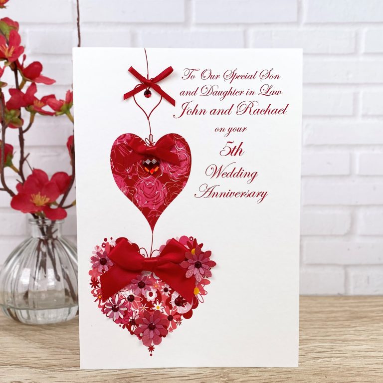 Handmade Wedding Anniversary Card ‘Floral Hearts’