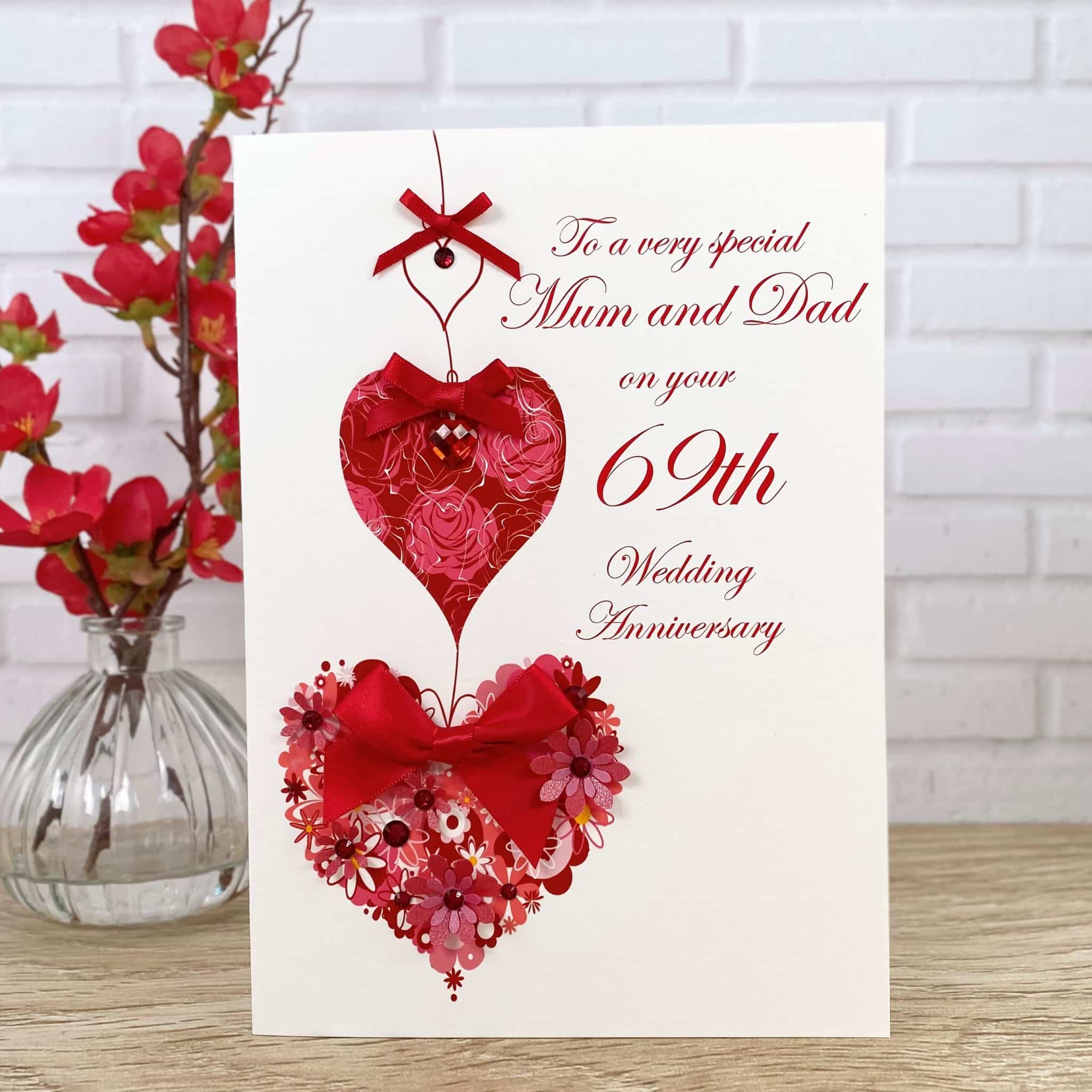 Handmade Wedding Anniversary Card 'Floral Hearts' - Handmade Cards ...